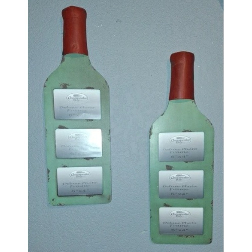 Chesapeake Bay Wine Bottle Wall Photo Frames Set of 2 Distressed Green Metal 6x4